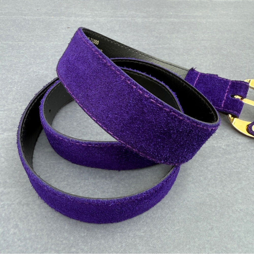 Vintage Purple Belt with Gold Buckle in Genuine Suede Leather 32 Rare - Picture 7 of 14
